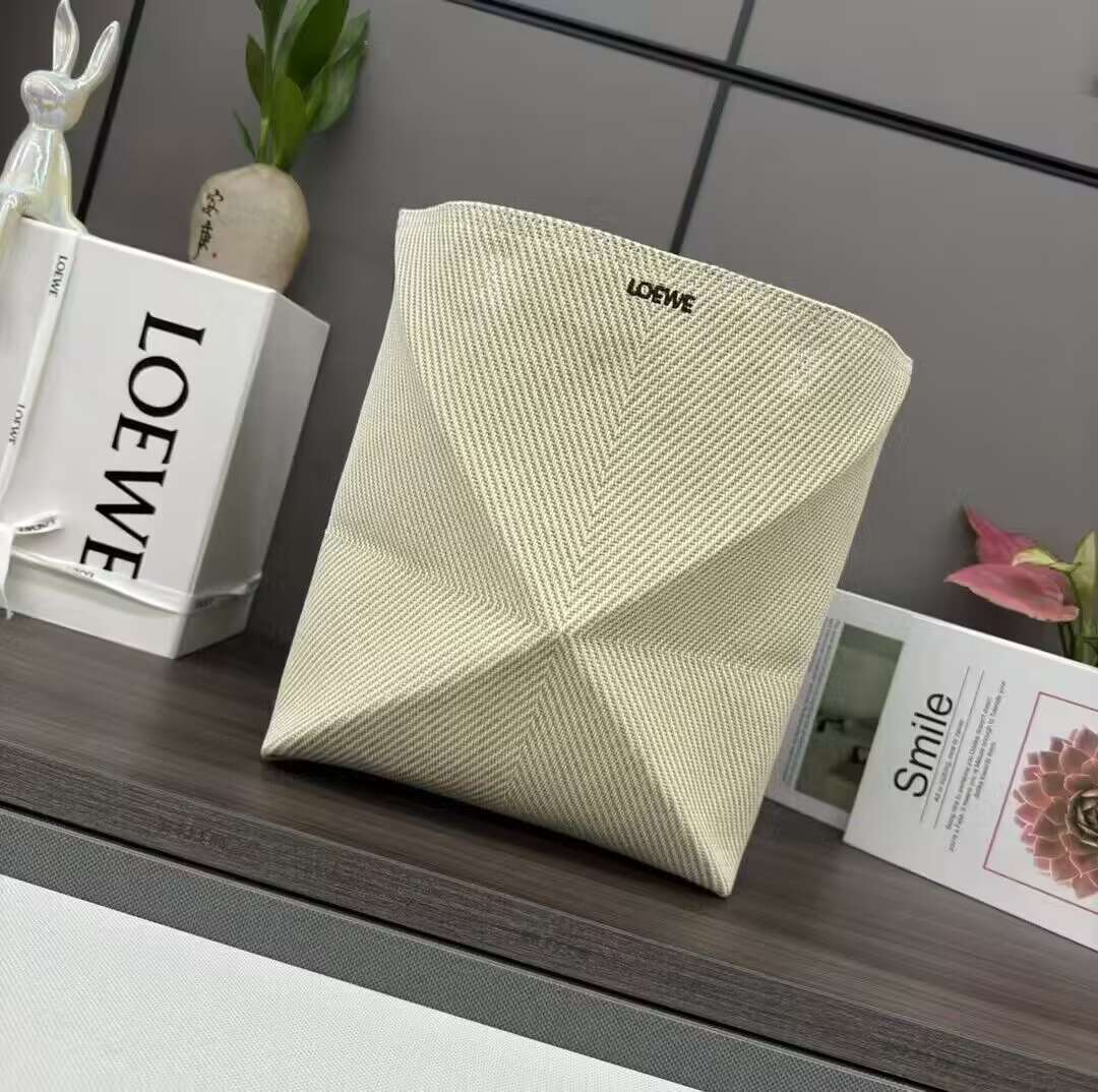 L0ew* puzzle fold leather-trimmed canvas tote-25.5*14.5*31.5cm