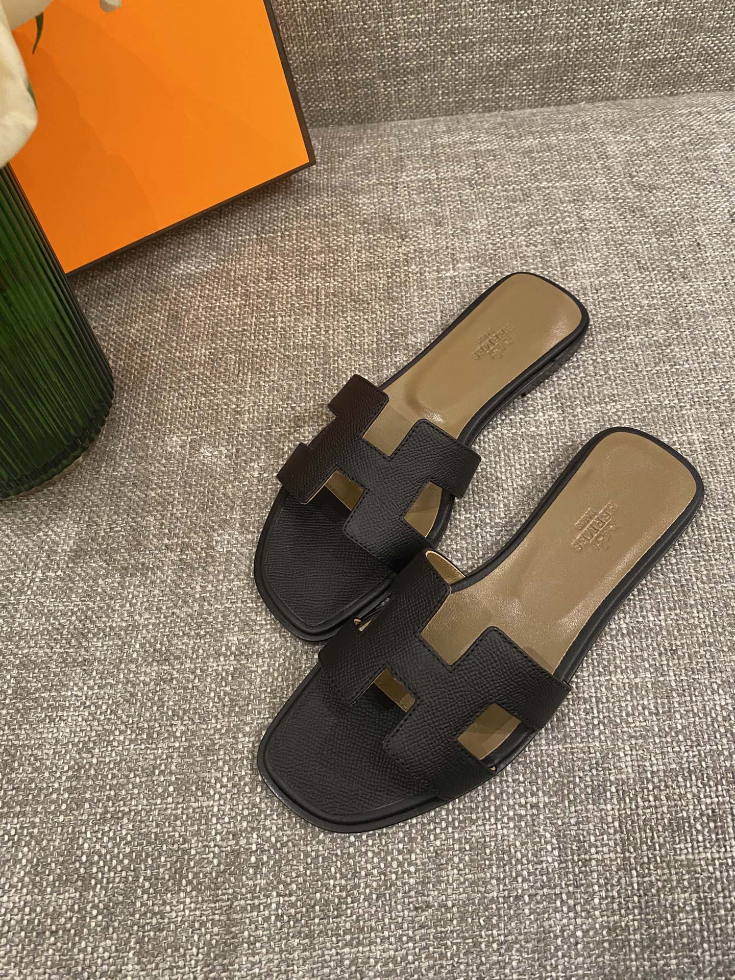 H**mes slippers in caviar leather