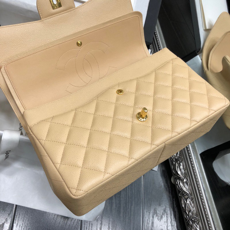 Ch@nel Flap Bag-Cavir Leather-Gold-30CM