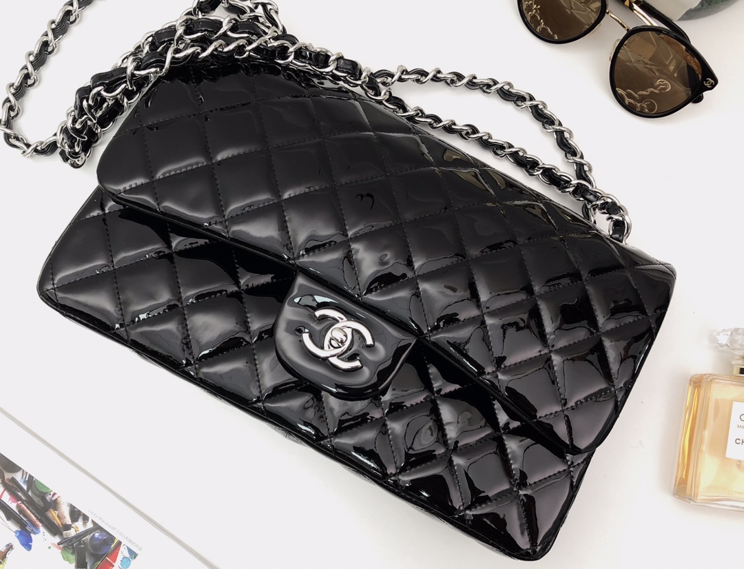Ch@nel Flap Bag-Silver Hardware-30CM