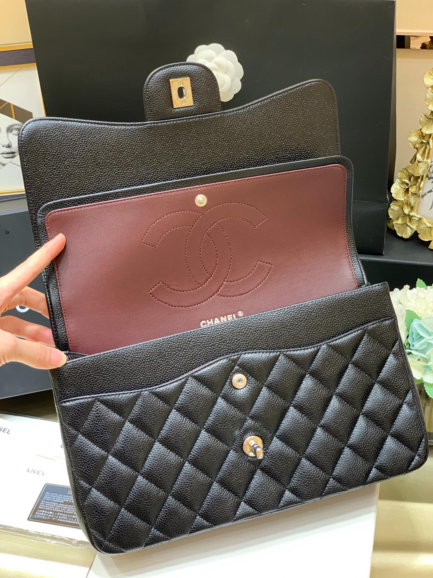 Ch@nel Flap Bag-Cavir Leather-Silver-30CM