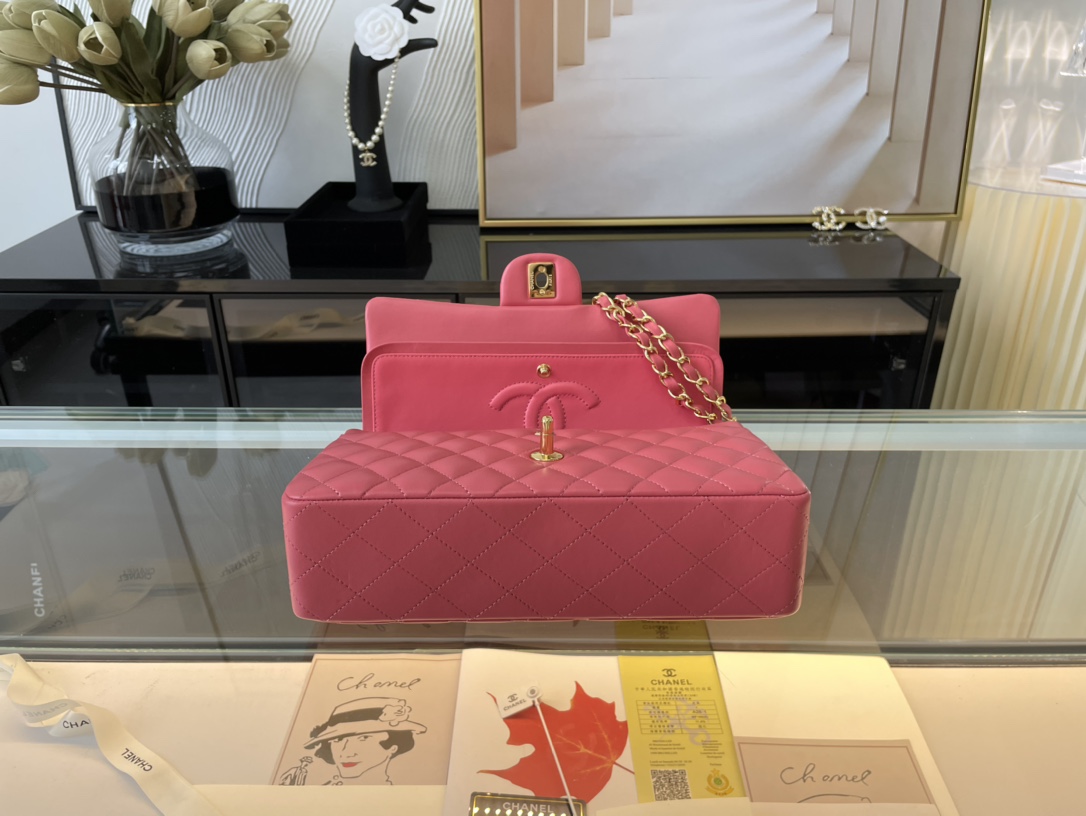 Ch@nel Flap Bag-Lambskin-Gold Hardware-25CM