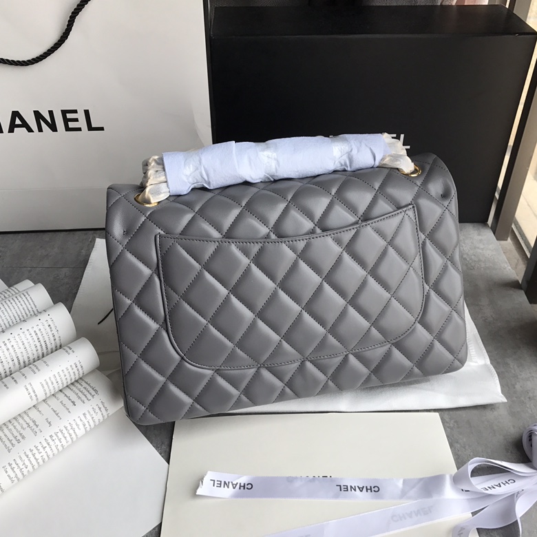 Ch@nel Flap Bag-Lambskin-Gold-30CM
