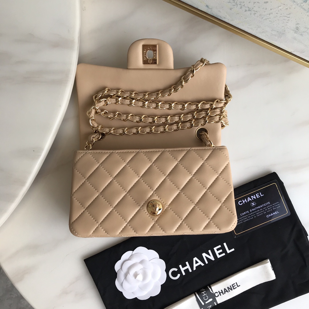 Ch@nel Flap Bag-Lambskin-Gold Hardware-20CM