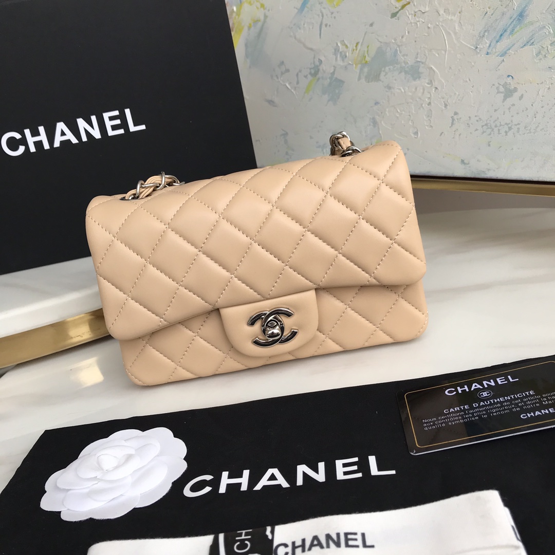 Ch@nel Flap Bag-Lambskin-Silver Hardware-20CM