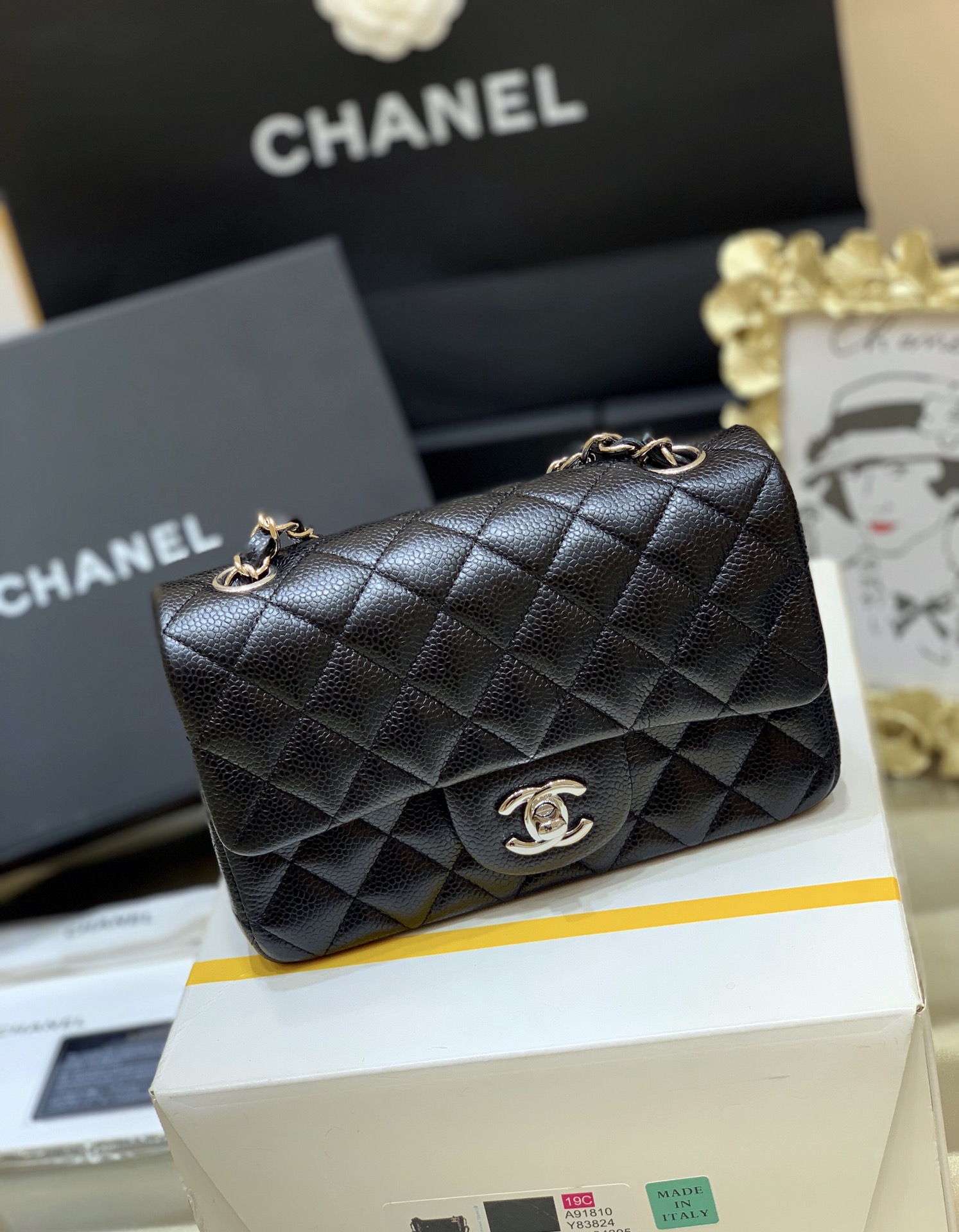 Ch@nel Flap Bag-Caviar-Silver Hardware-20CM