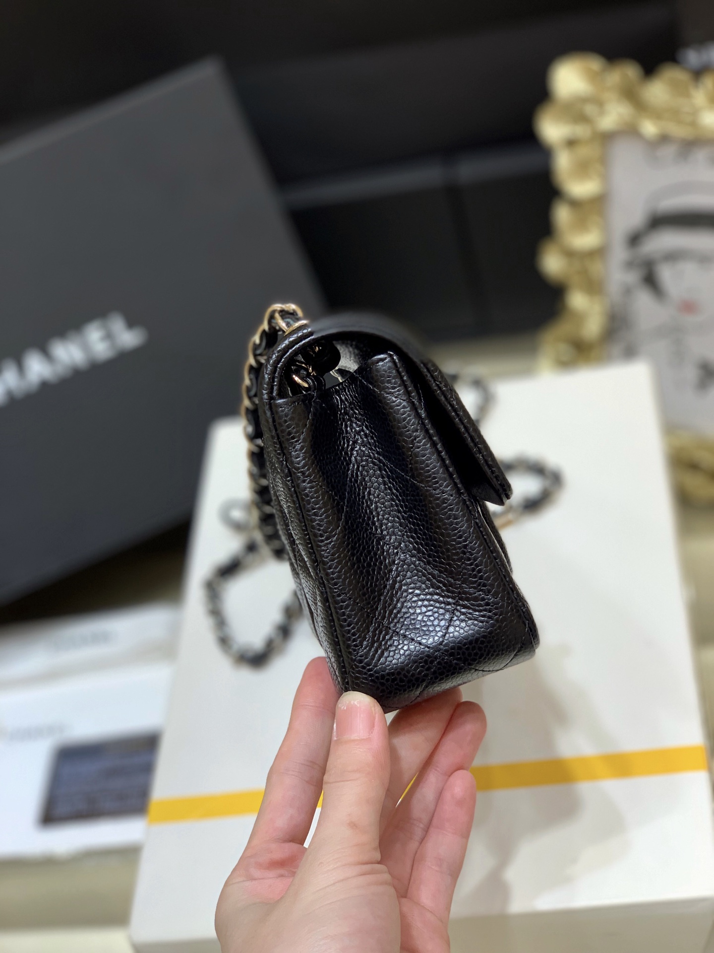 Ch@nel Flap Bag-Caviar-Silver Hardware-20CM