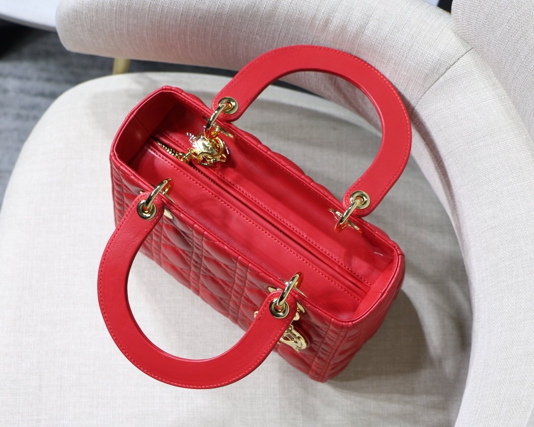 lady D*or handle bag with gold hardware-24cm