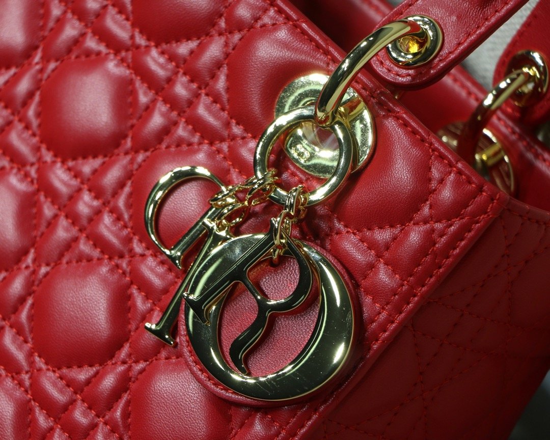 lady D*or handle bag with gold hardware-24cm