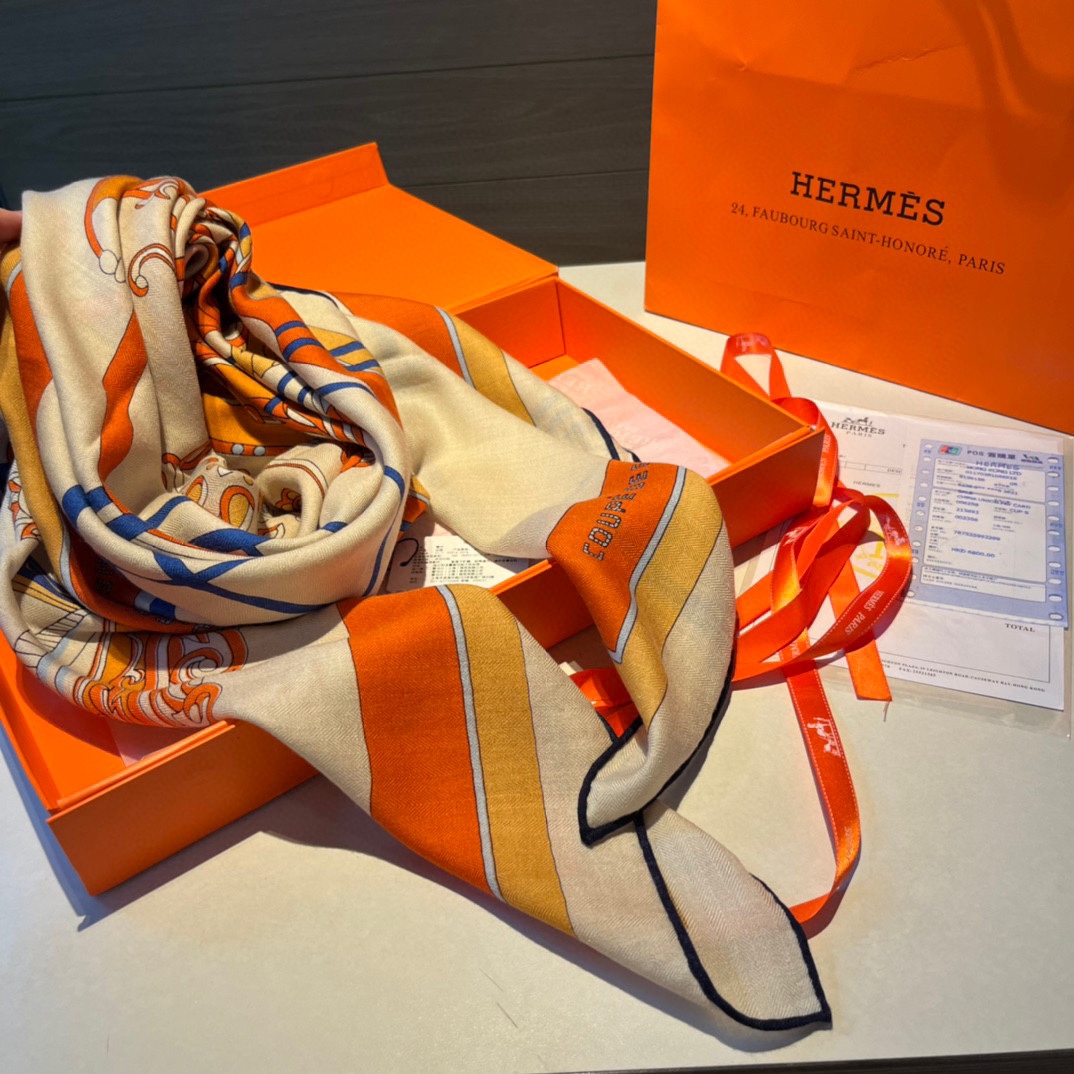 H**mes square towel-140*140cm