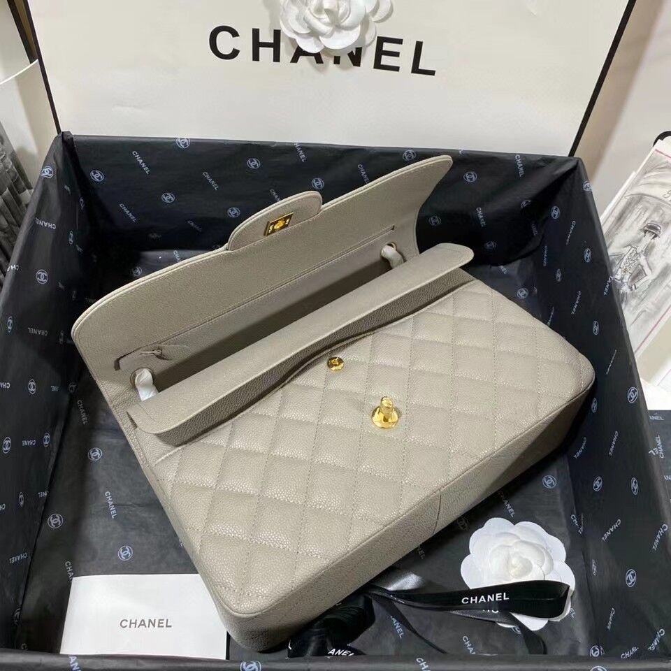 Ch@nel Flap Bag-Caviar-Gold-30CM