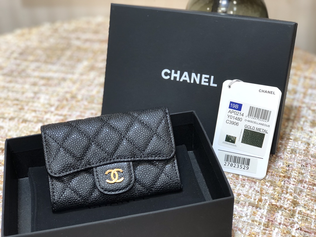 Ch@nel Wallet-Gold Harware-Caviar-11*10CM