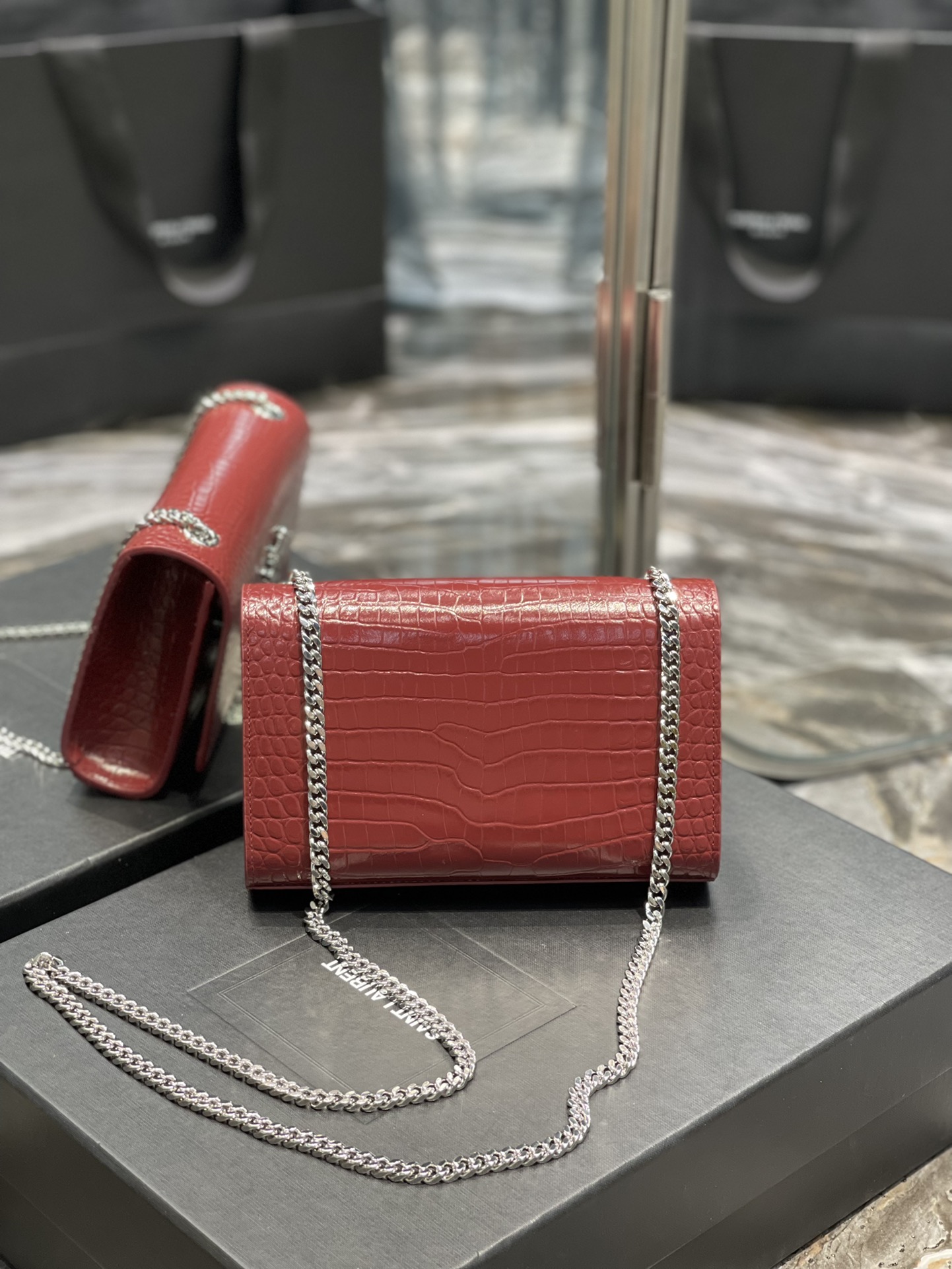 Y*L kate medium with tassle in crocodile leather-20x13.5x5.5ccm