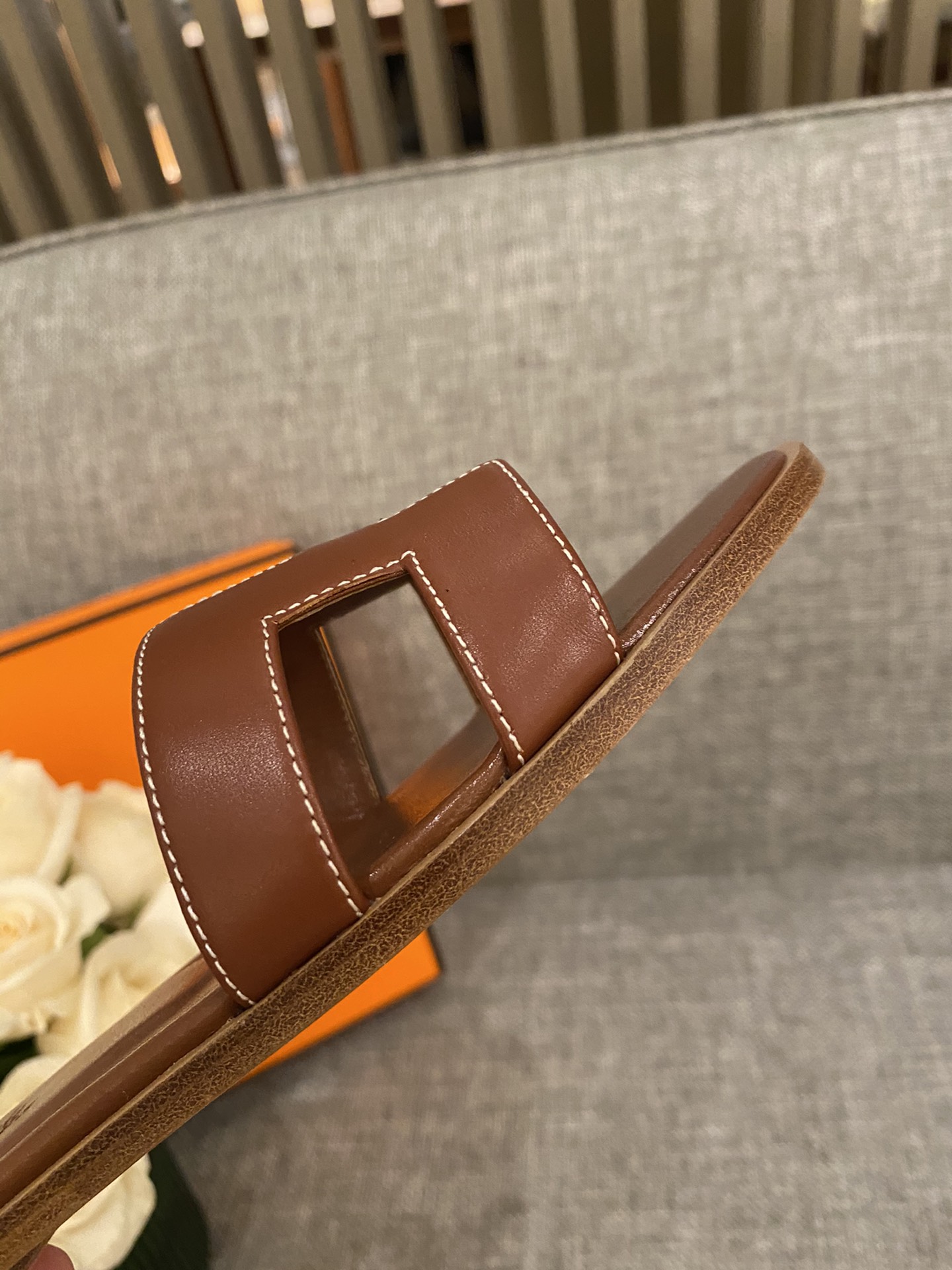H**mes slippers in smooth leather