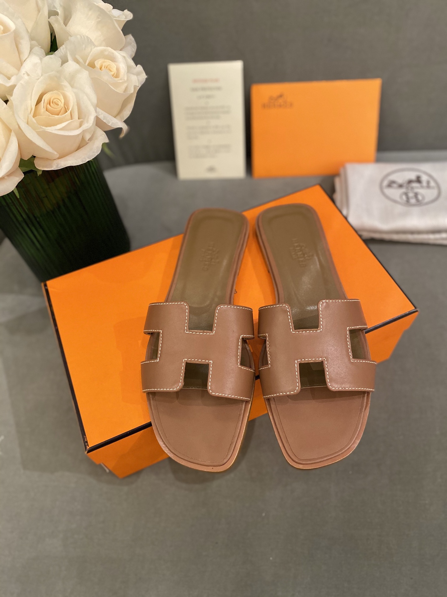 H**mes slippers in smooth leather