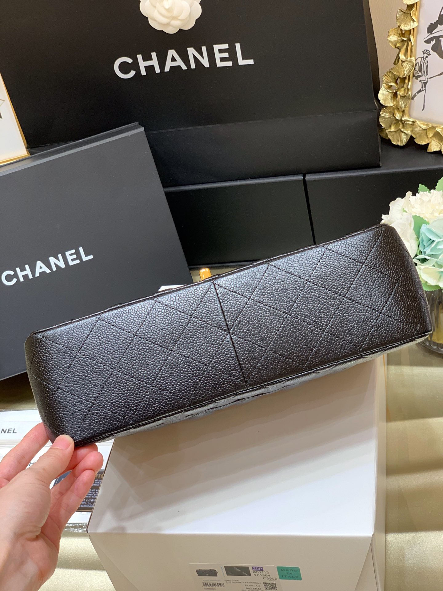 Ch@nel Flap Bag-Cavir Leather-Gold-30CM