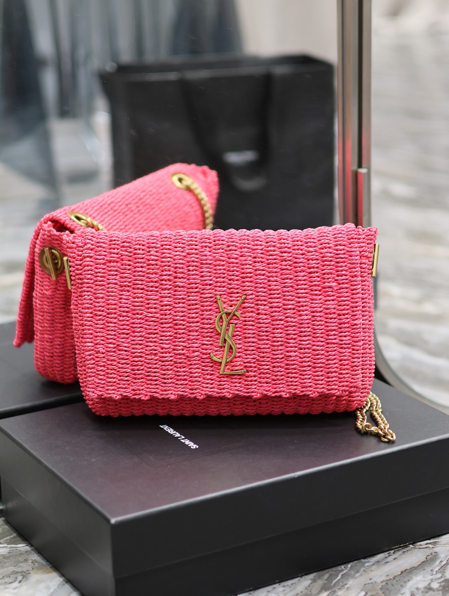 Y*L kate with raffia-28.5×20×6cm