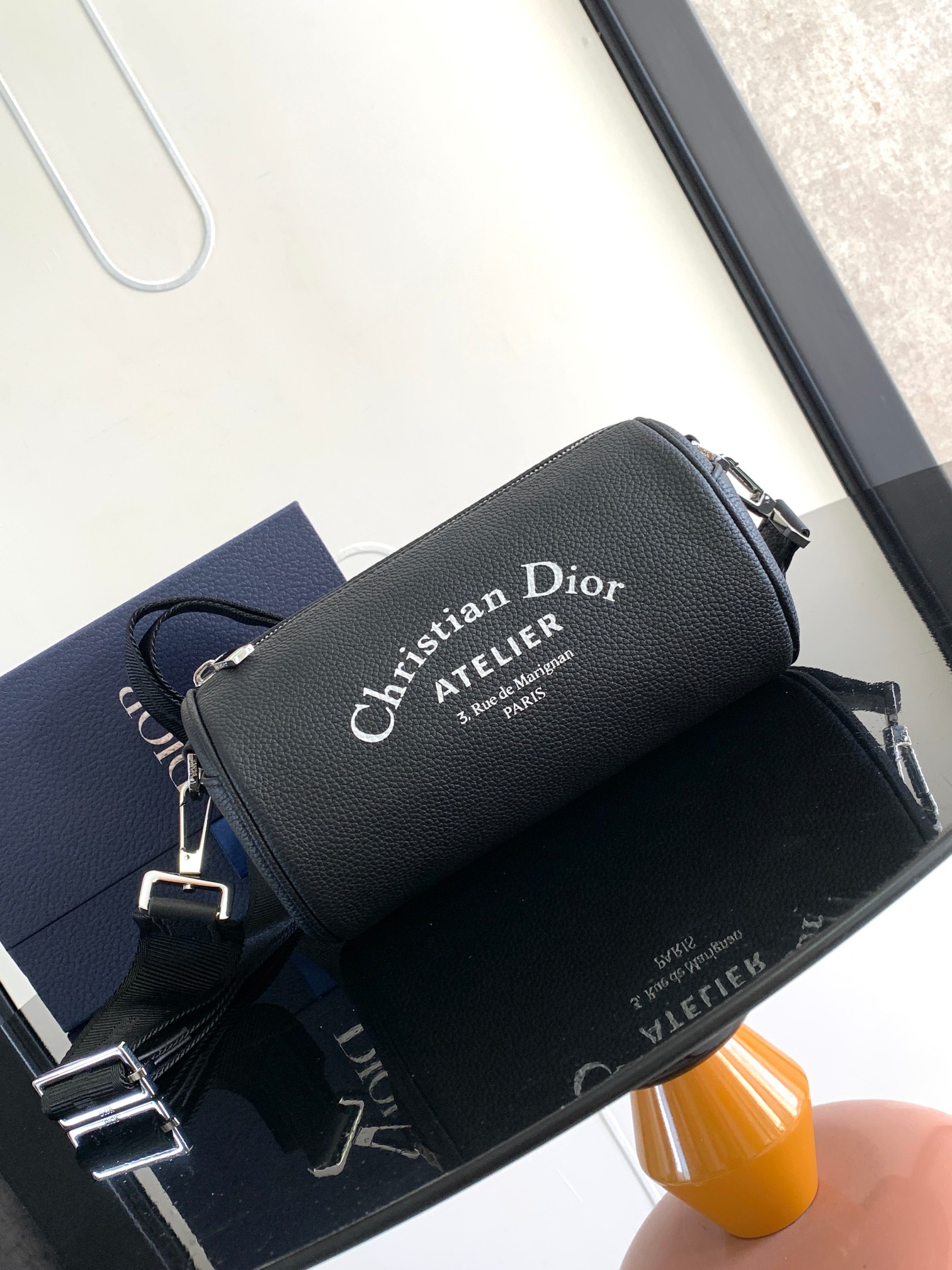 D*or oblique barrel crossbody bag-21.3x12.5x12.5cm