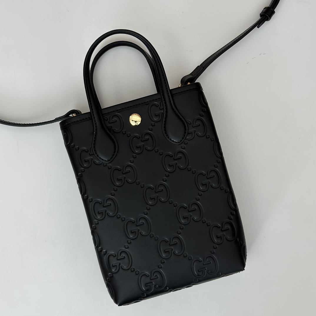 gvc*1 gg S*per mini bag with strap in black gg leather |-20*13*2.5cm