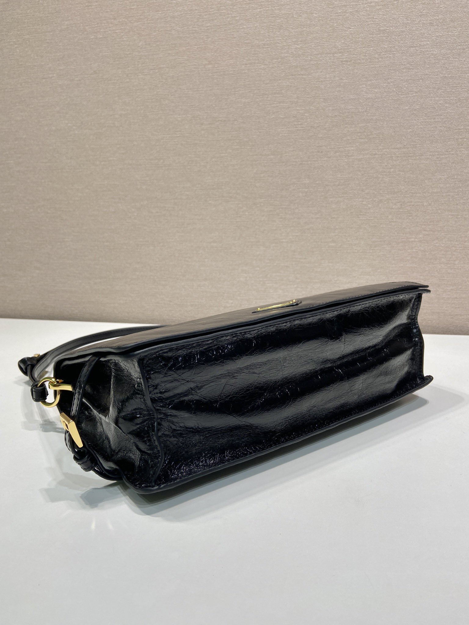 Pra*a black demi-lune large leather shoulder bag-1bd385-30*18.5*9cm
