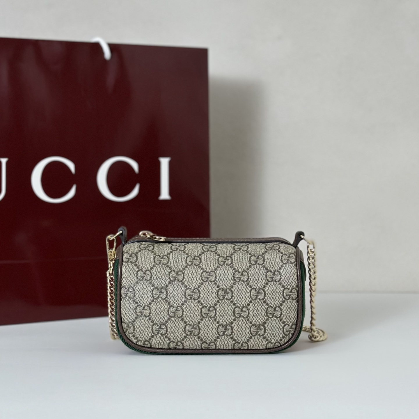 Gvc*1 ophidia mini bag in beige and brown gg fbric-16*10*8cm