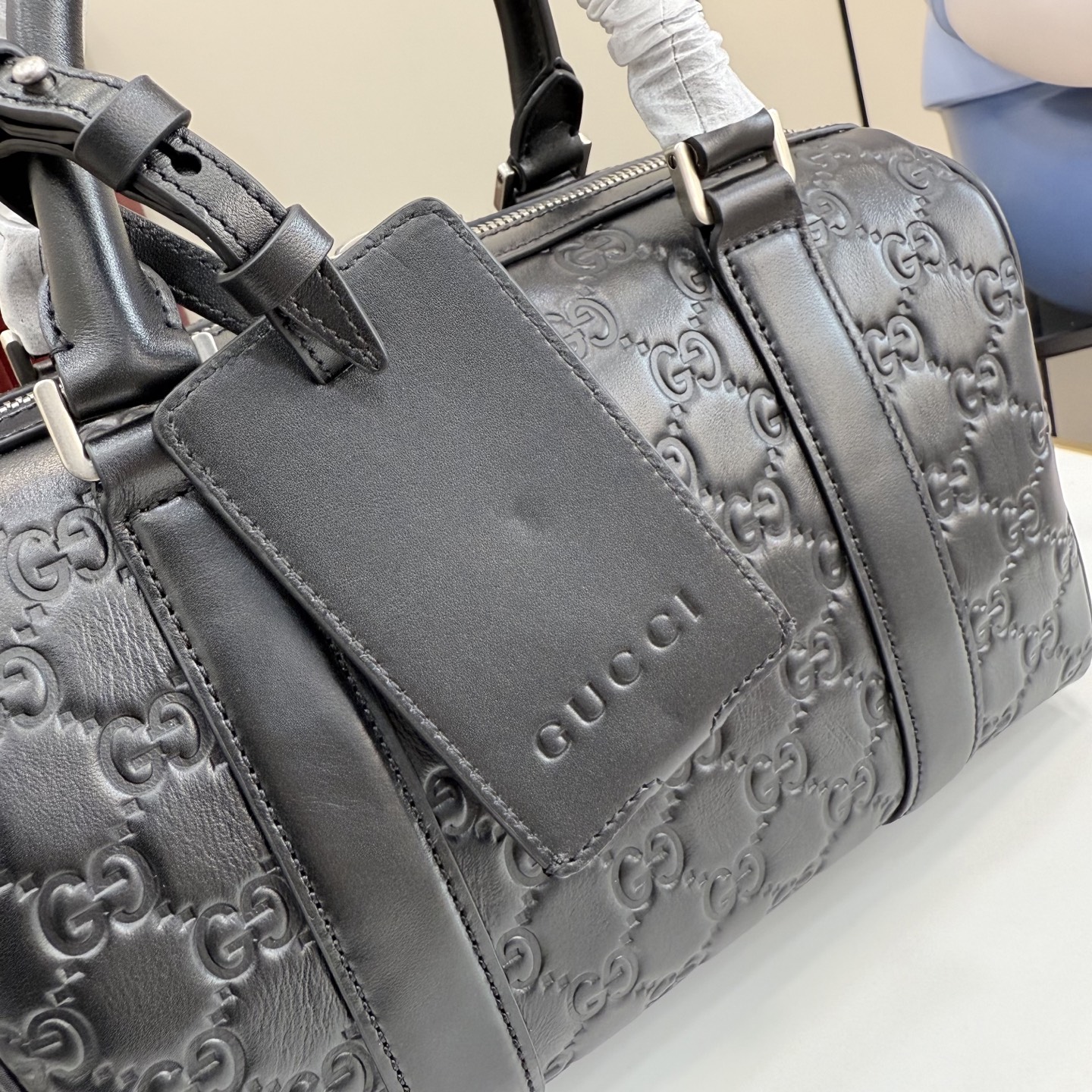 Gv*c* GG Emblem Small Duffle Bag In Black GG leather -25*16*14CM