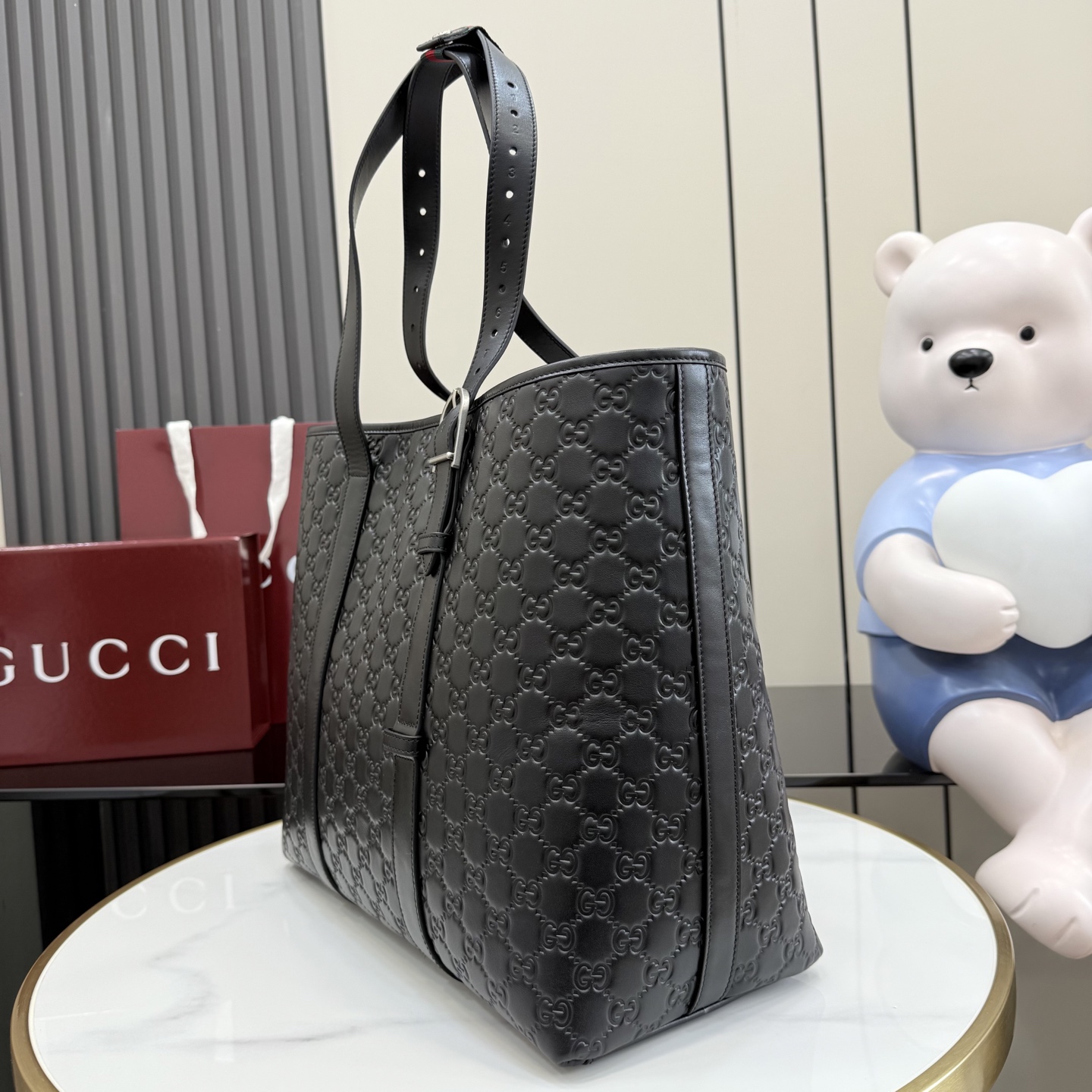 Gv*c* GG Emblem Tote Bag In Black GG leather -38*32*16.5CM