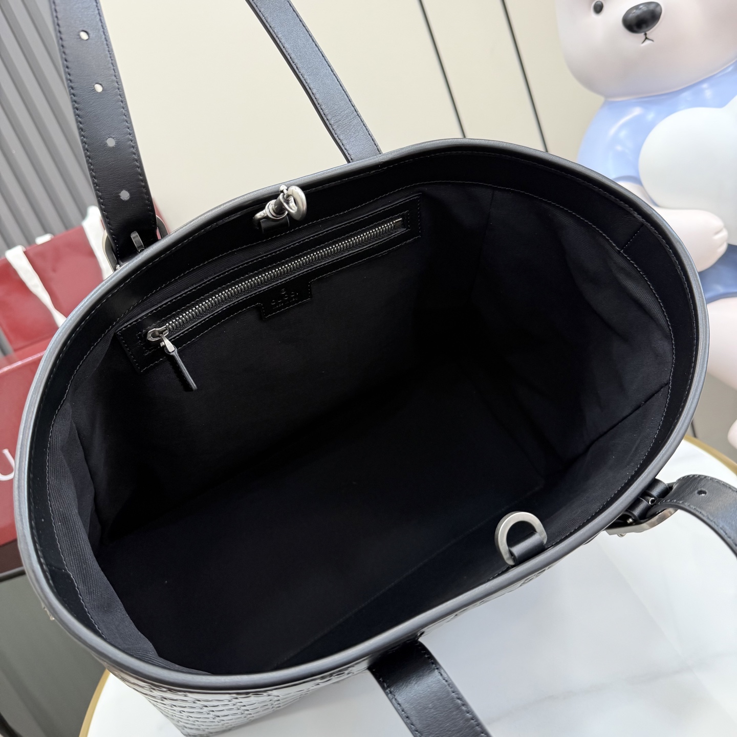 Gv*c* GG Emblem Tote Bag In Black GG leather -38*32*16.5CM