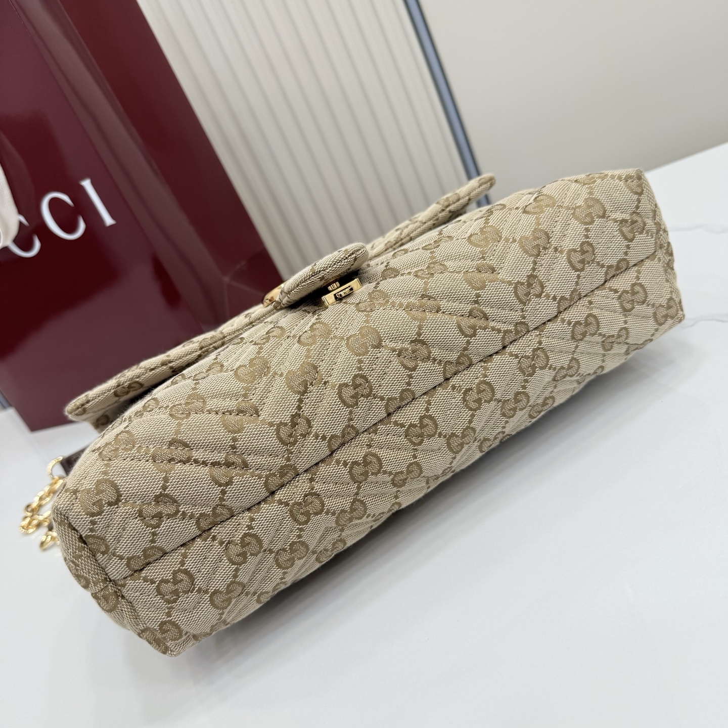 Gv*c* GG Marmont Medium Shoulder Bag In Sand And Brown GG-31*17*8CM