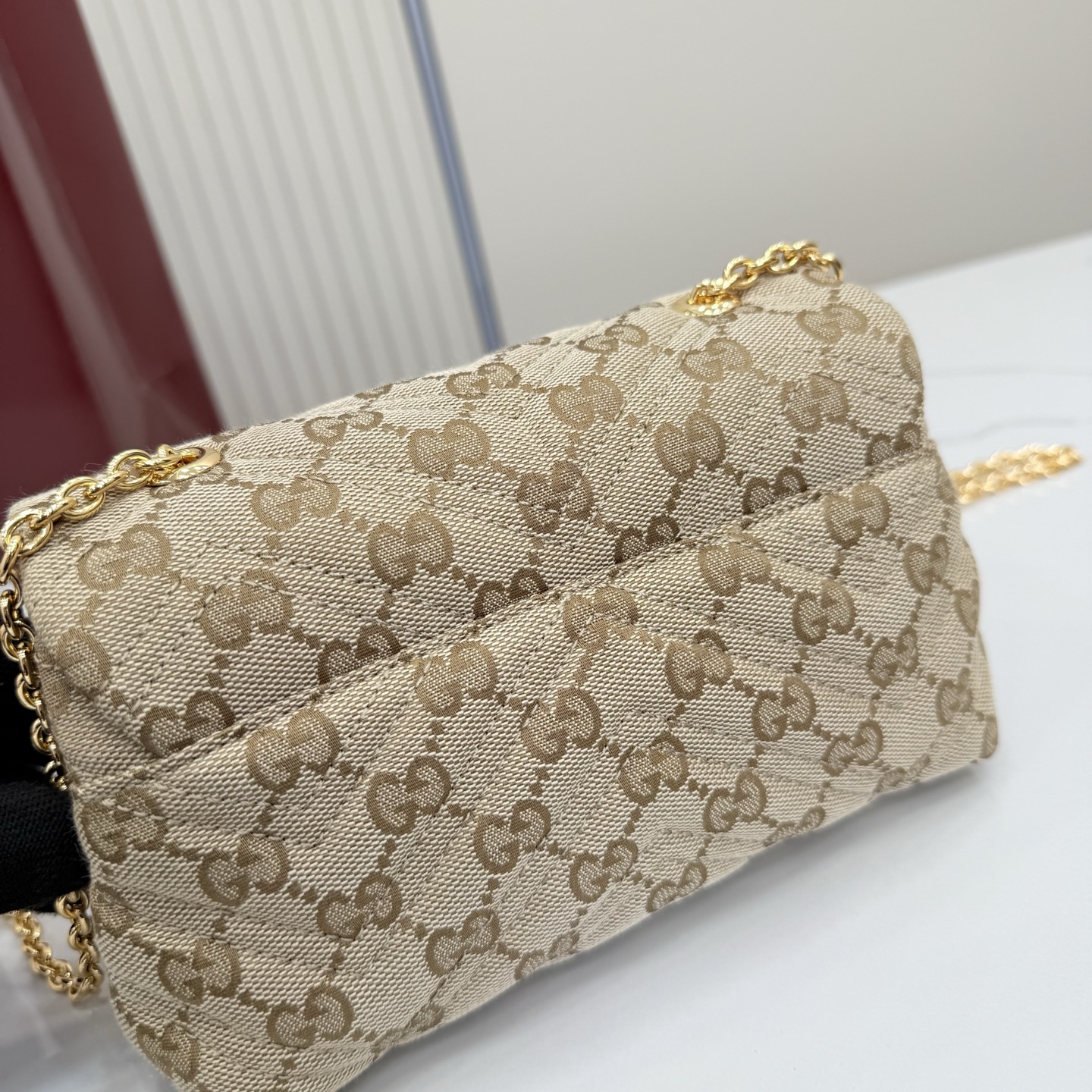 Gv*c* GG Marmont Mini Shoulder Bag In Sand And Brown GG-18.5*11.5*7CM