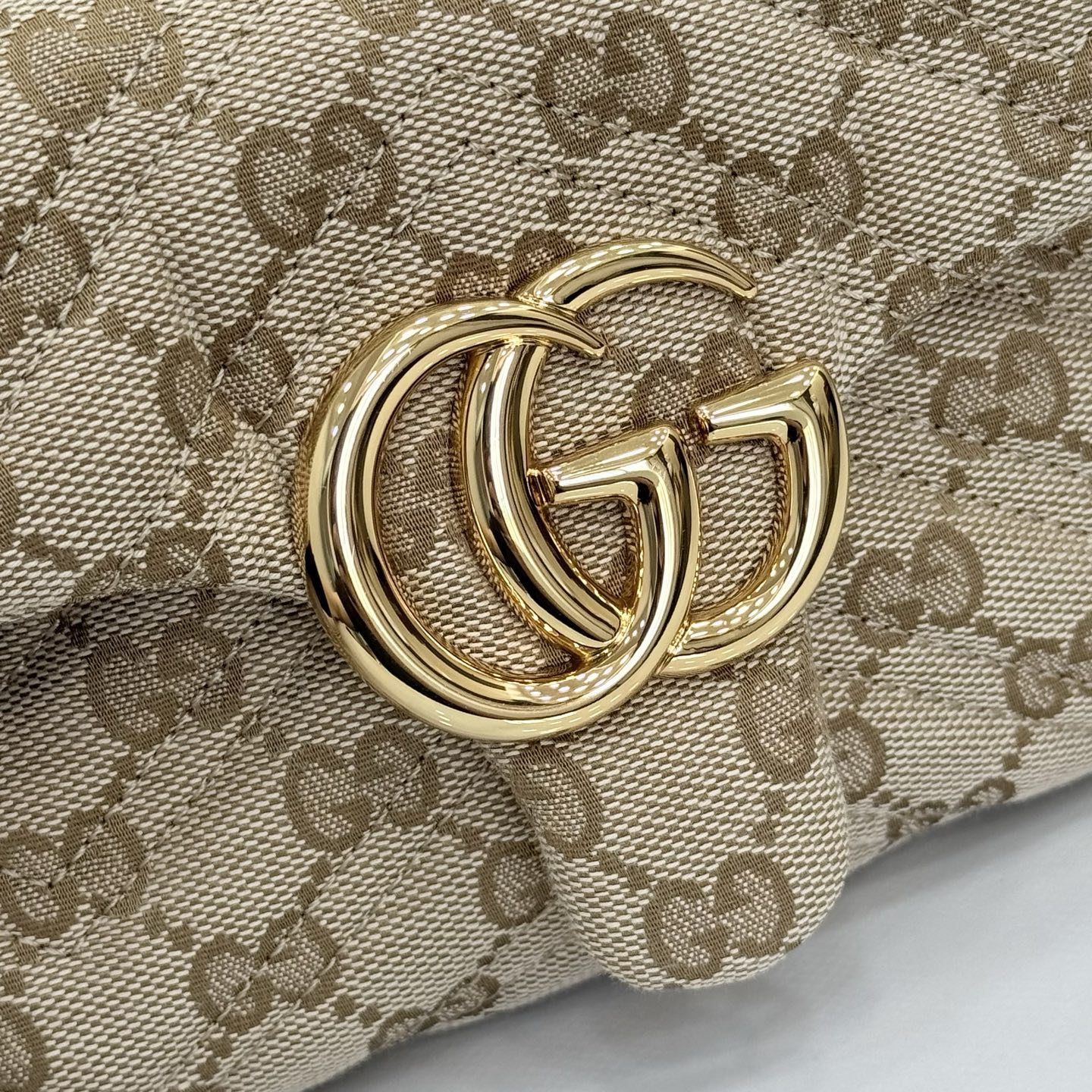 Gv*c* GG Marmont Mini Shoulder Bag In Sand And Brown GG-18.5*11.5*7CM