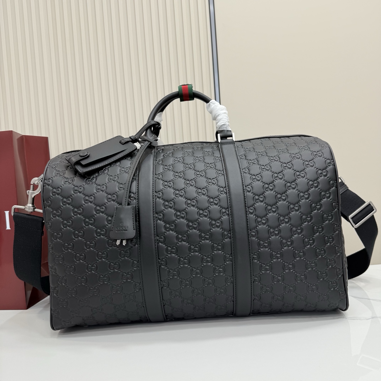 Gv*c* GG Emblem Large Duffle Bag In Black GG Leather-45*29*25CM