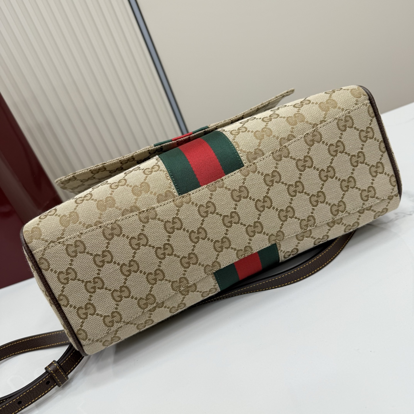Gv*c* Paparazzo Medium Top Handle Bag In Sand And Brown GG Canvas-32*24*17CM