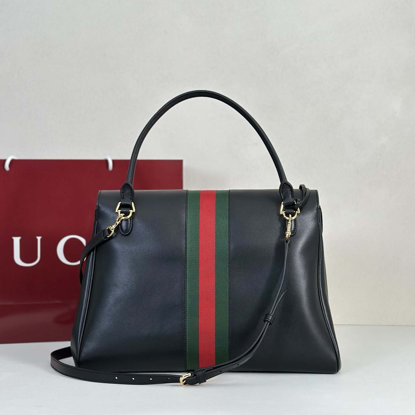 Gv*c* Paparazzo Large Top Handle Bag In Black Leather-37*29*13CM