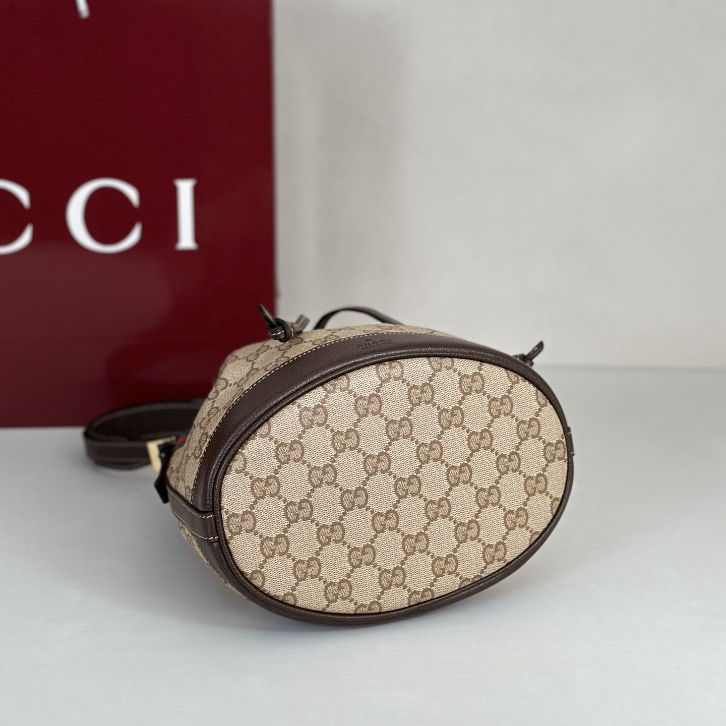Guc*ci Venice Bucket Bag In Sand And Brown GG Canvas-20.5*23*14CM