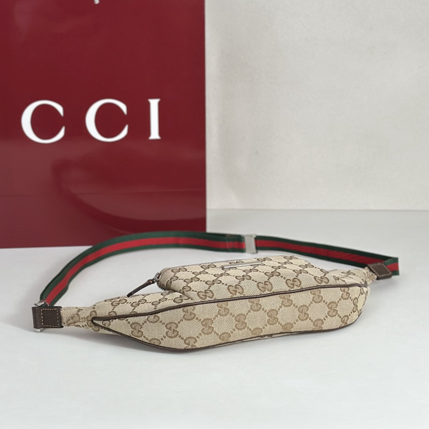 Guc*ci Tag Small Crossbody Bag In Sand And Brown GG Canvas-20*10.5*2.5CM