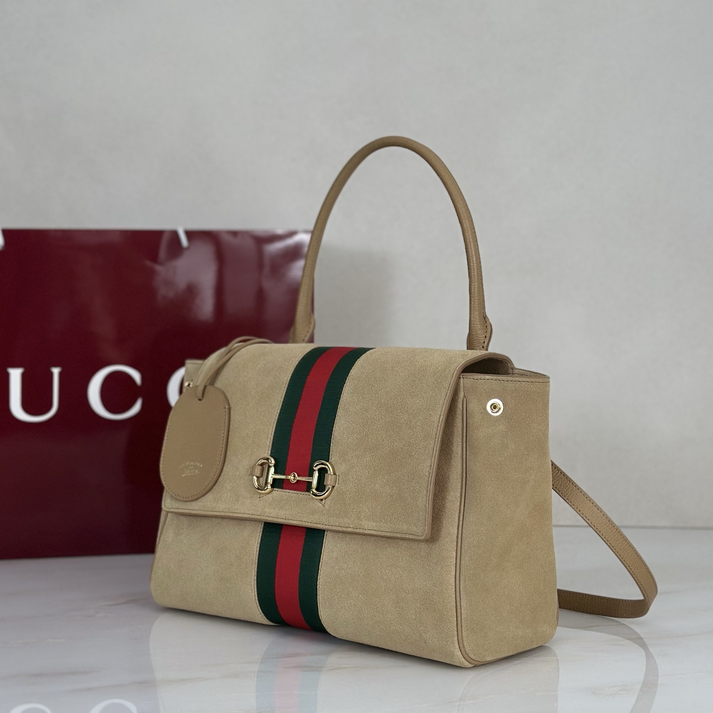 Gvc*1 Paparazzo Small Top Handle Bag In Sand Suede-32*24*17CM