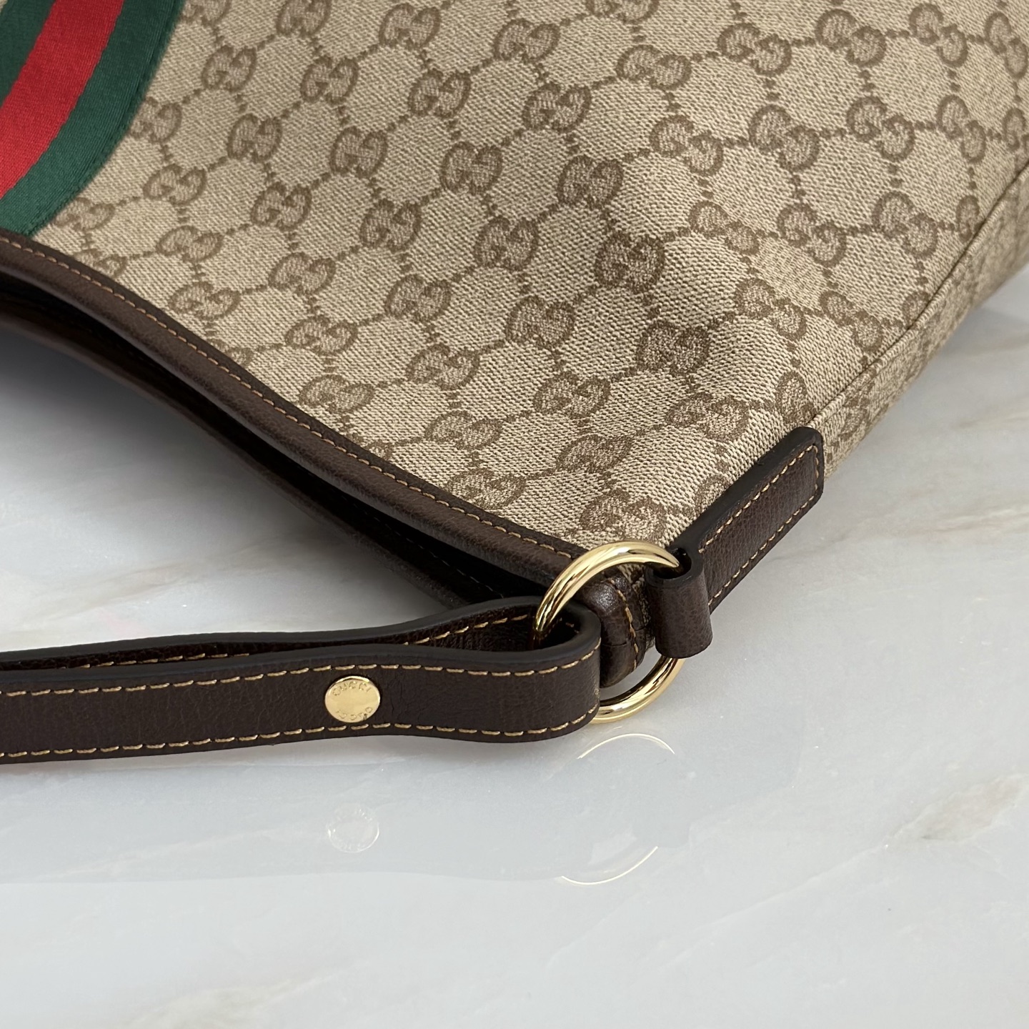 Gv*c*Large Shoulder Bag With Web In Sand And Brown GG canvas-39.5*29*15.5CM