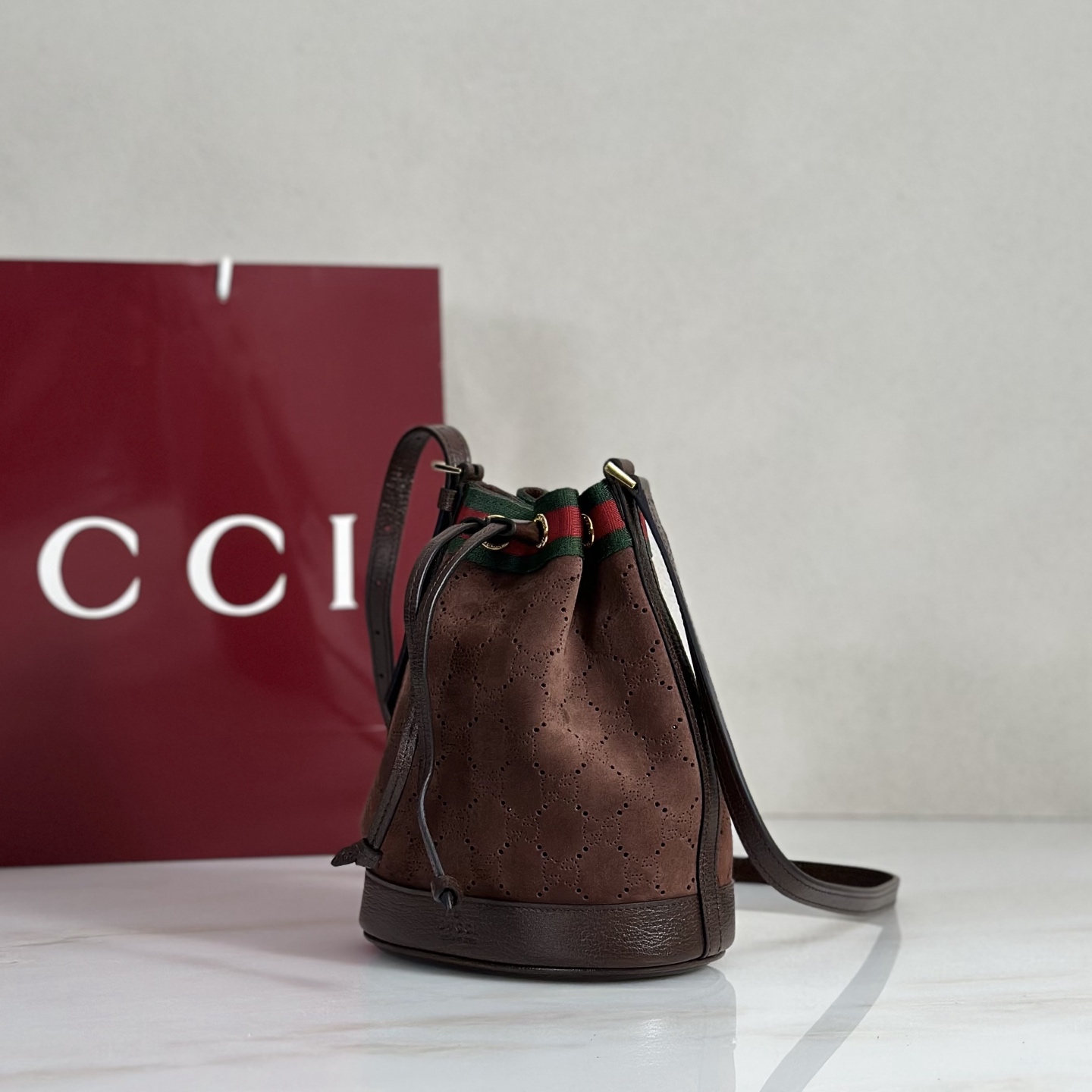 G*ucci Venice Small Bucket Bag In Brown GG Leather-15.5*19.5*10.5CM