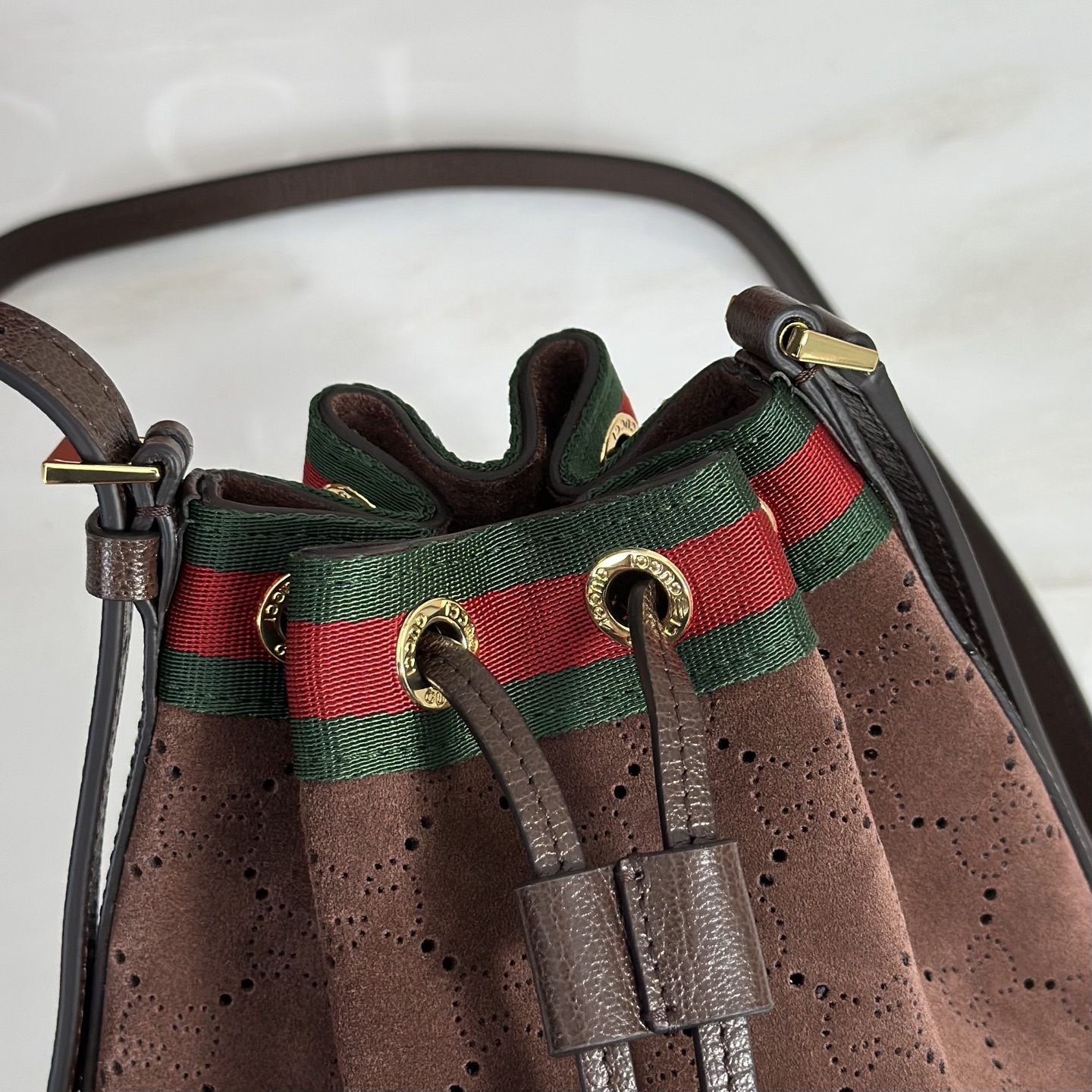G*ucci Venice Small Bucket Bag In Brown GG Leather-15.5*19.5*10.5CM