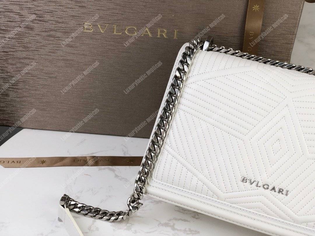 BVL Serpenti Diamond Blast Shoulder Bag White With Silver Hardware