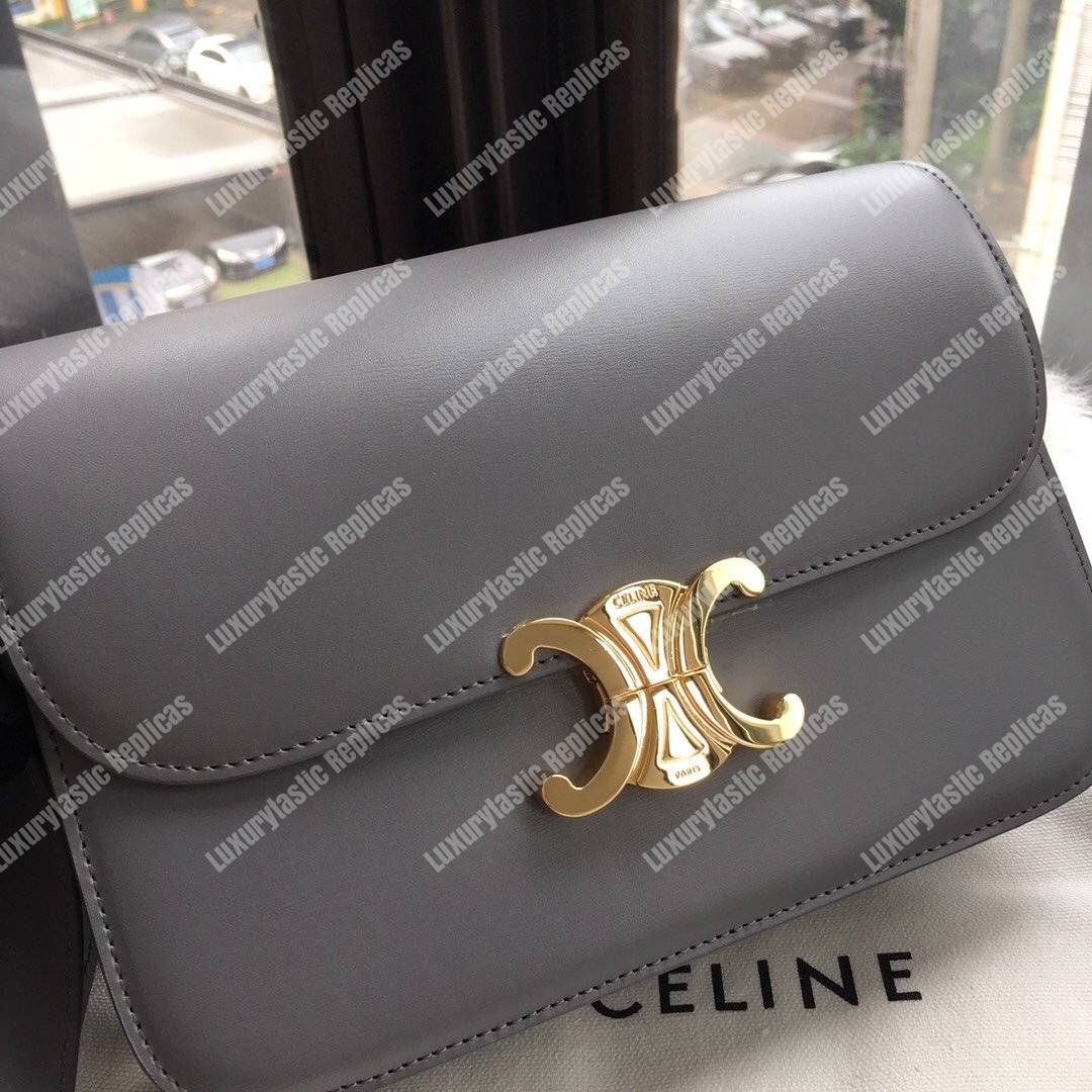 Ce**e medium triomphe bag in shiny calfskin grey