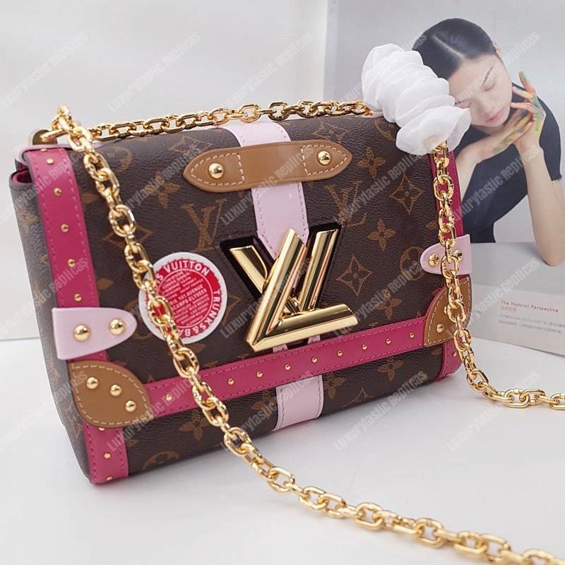 LV Twist MM Epi Leather With Monogram Canvas Pink