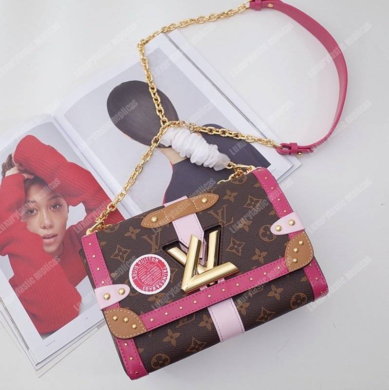 LV Twist MM Epi Leather With Monogram Canvas Pink