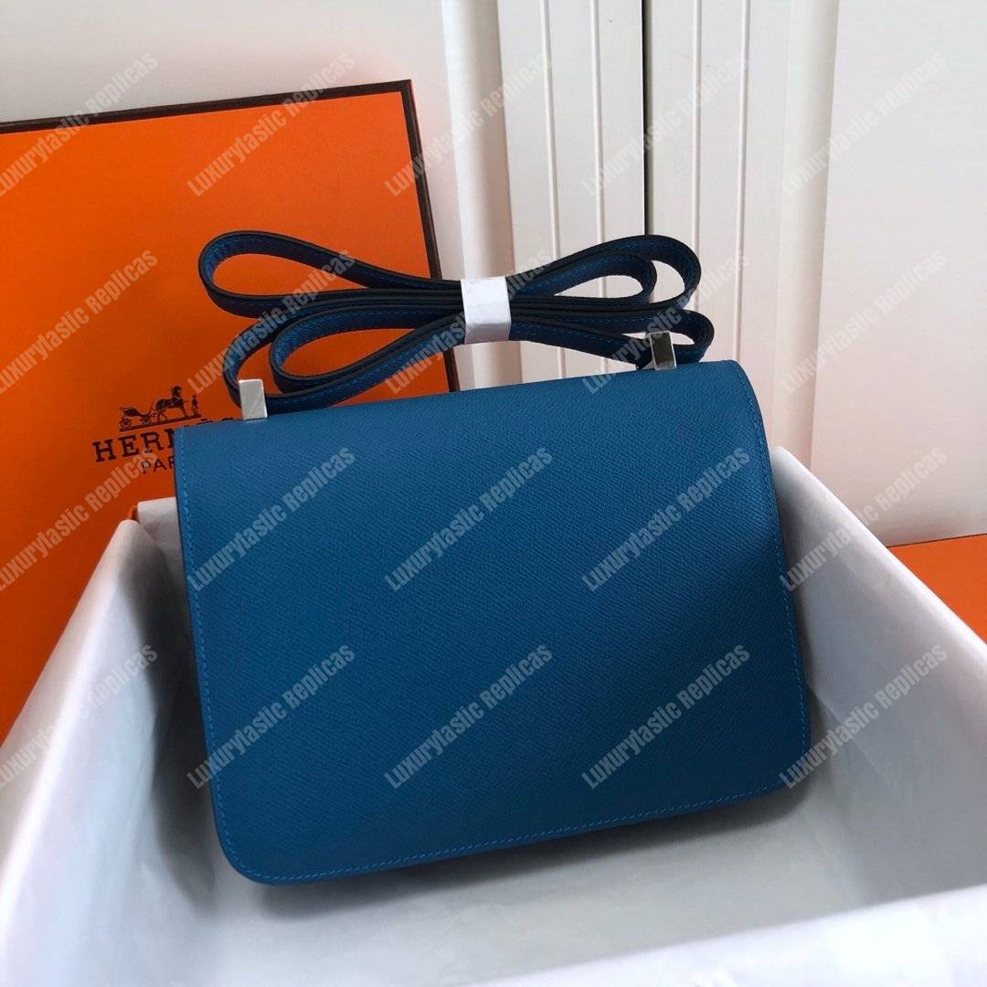 H**mes constance 18 bag epsom blue azur palladium hardware