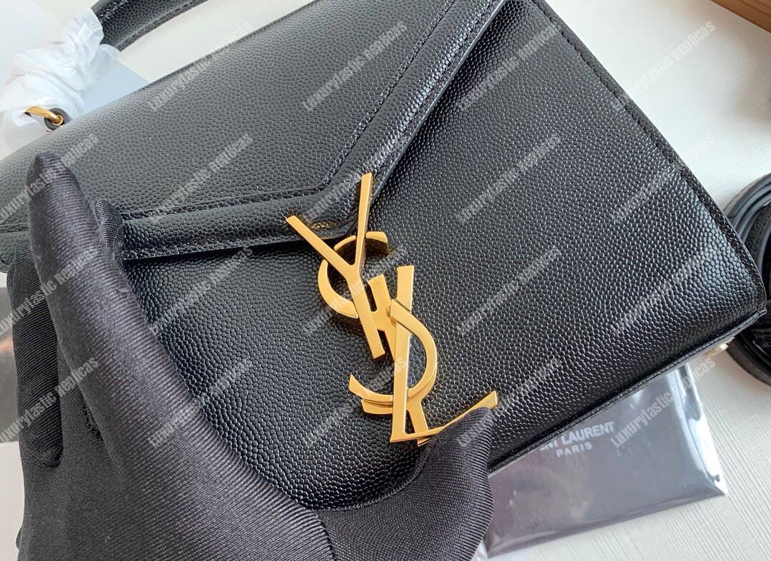 Saint Laurent Cassandra Mini Top Handle Bag In Grain De Poudre Embossed Leather Black
