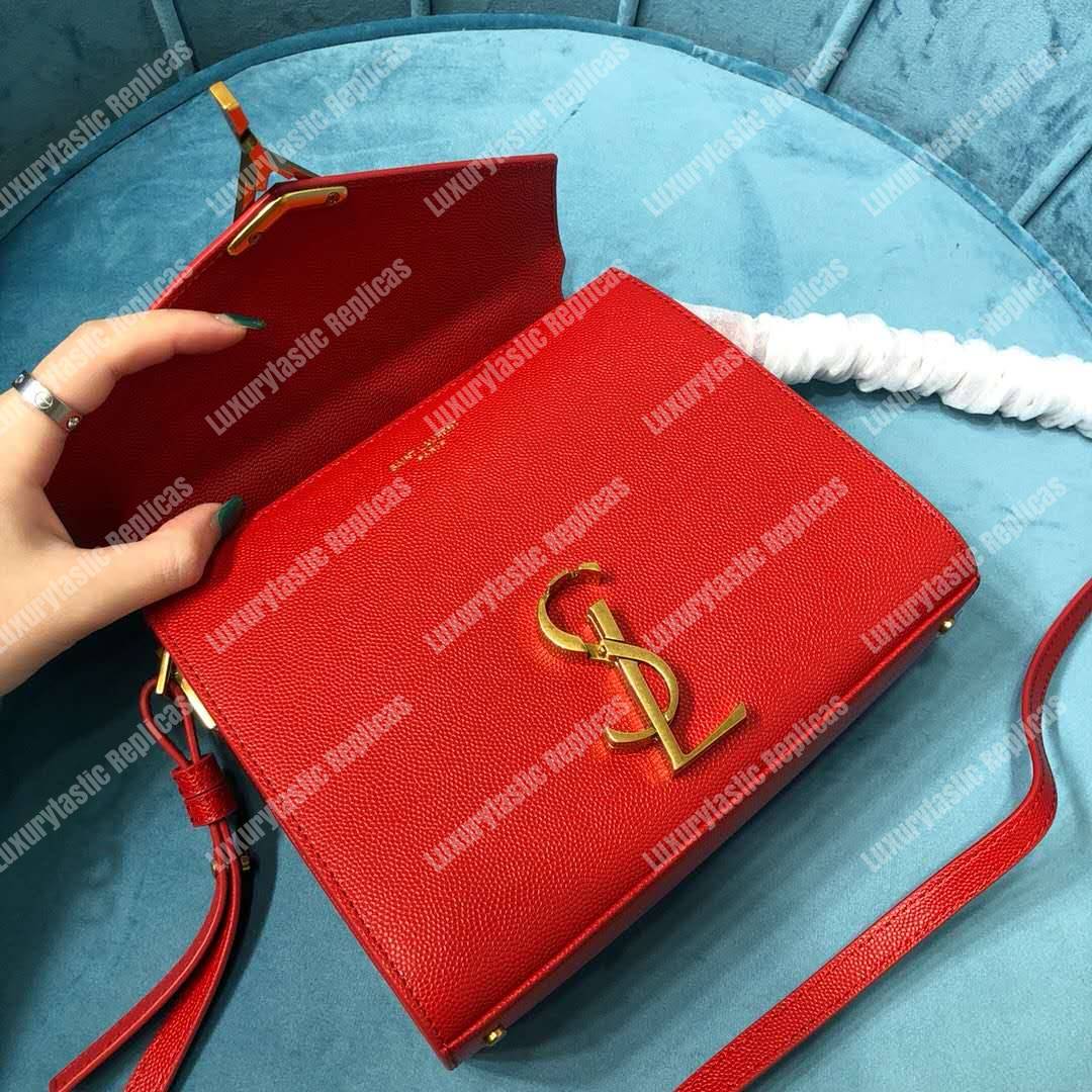 Saint Laurent Cassandra Mini Top Handle Bag In Grain De Poudre Embossed Leather Red