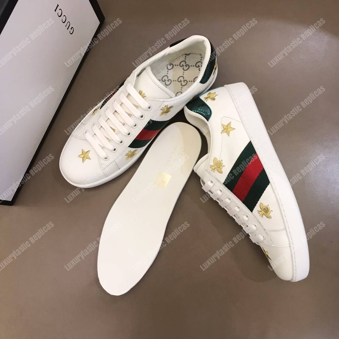 G*u*i ace embroidered bee and stars sneaker white