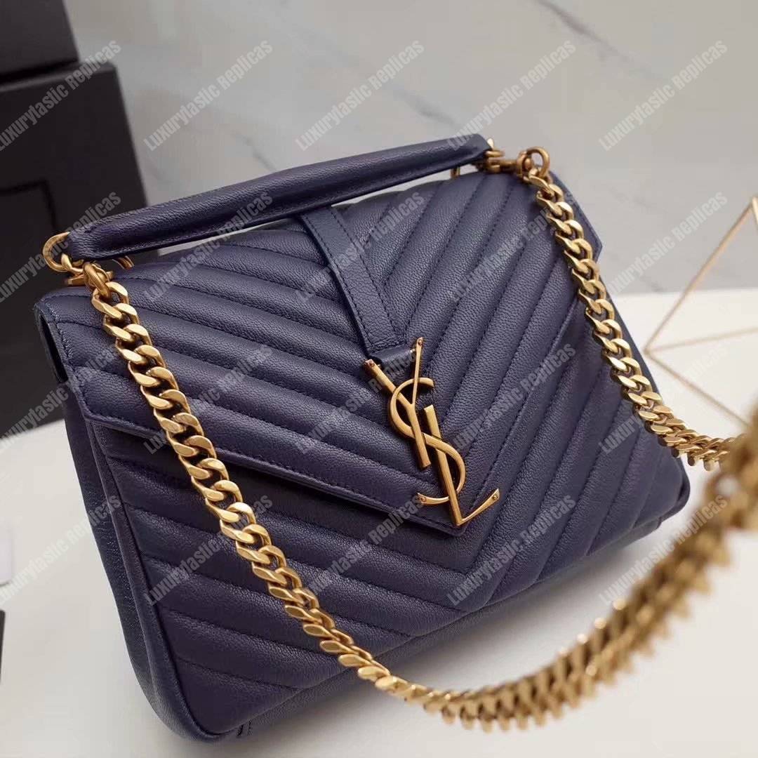 Saint Laurent Classic Medium College Monogram Blue Gold-Toned