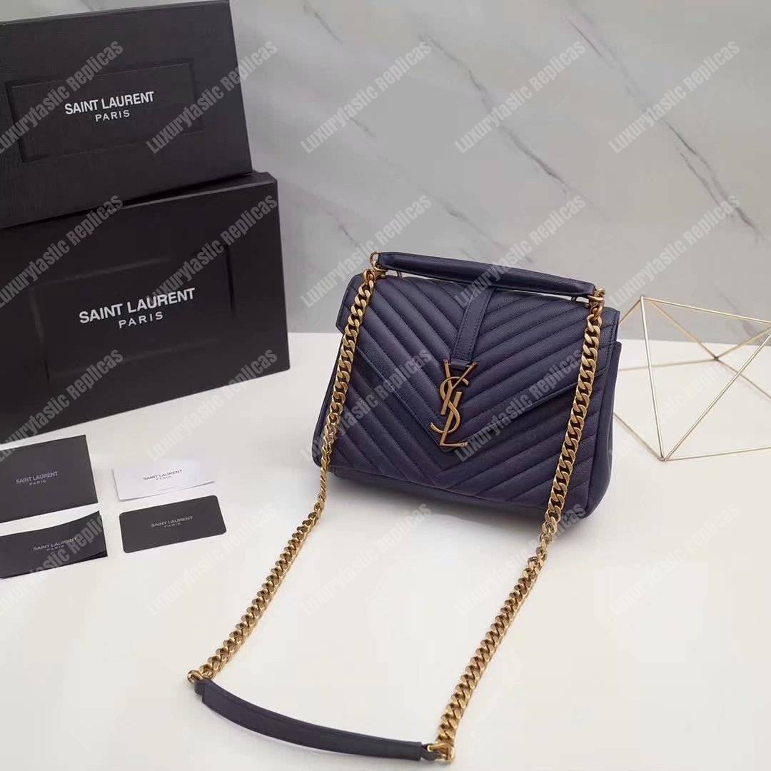 Saint Laurent Classic Medium College Monogram Blue Gold-Toned